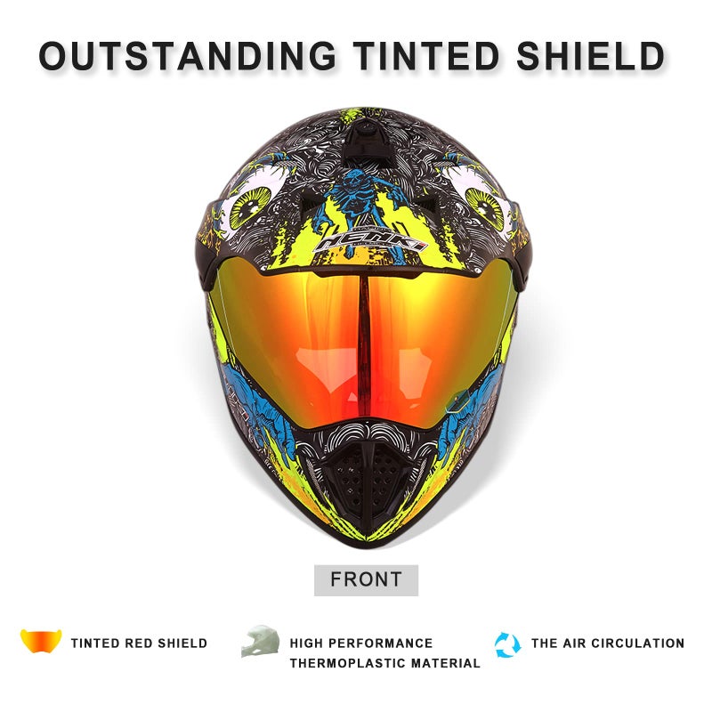 NENKI Adult MX UTV ATV Helmet - Men/Women DOT Approved, Four Wheeler, Skull Decals, Red Visor (Large) - Image 4